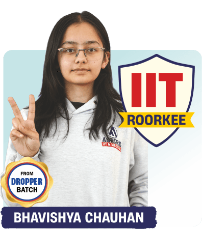 JEE 2026 result card: portrait of Bhavishya Chauhan in an Aspire hoodie showing a victory sign, with the name and "IIT Roorkee" printed on the card