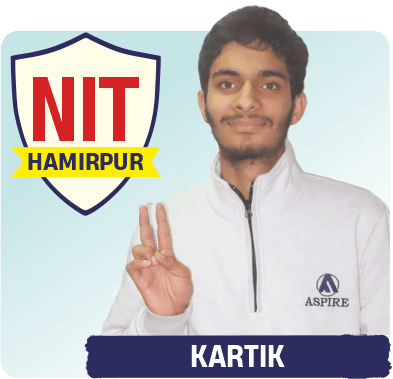 JEE 2026 result card from Aspire IIT & Medical: portrait of a selected student in an Aspire hoodie, with the student's name and allotted institute printed on the card