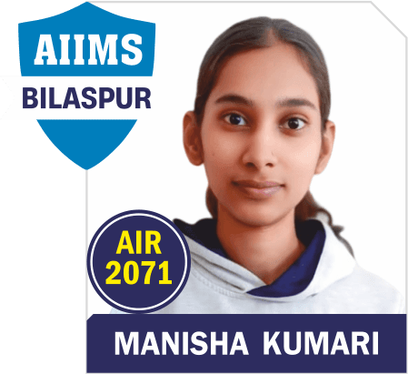 NEET 2025 result card: portrait of Manisha Kumari in an Aspire hoodie, with the name and "AIIMS Bilaspur" printed on the card