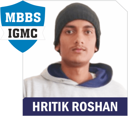 NEET 2025 result card: portrait of Hritik Roshan in an Aspire hoodie, with the name and "MBBS IGMC" printed on the card