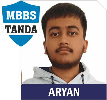 NEET 2025 result card from Aspire IIT & Medical: portrait of a selected student in an Aspire hoodie, with the student's name and allotted medical college printed on the card