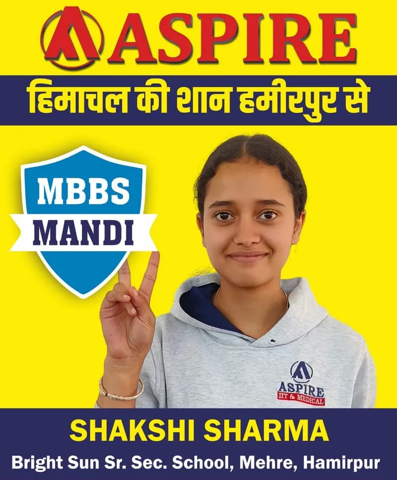 NEET 2024 result card from Aspire IIT & Medical: portrait of a selected student in an Aspire hoodie, with the student's name and allotted medical college printed on the card