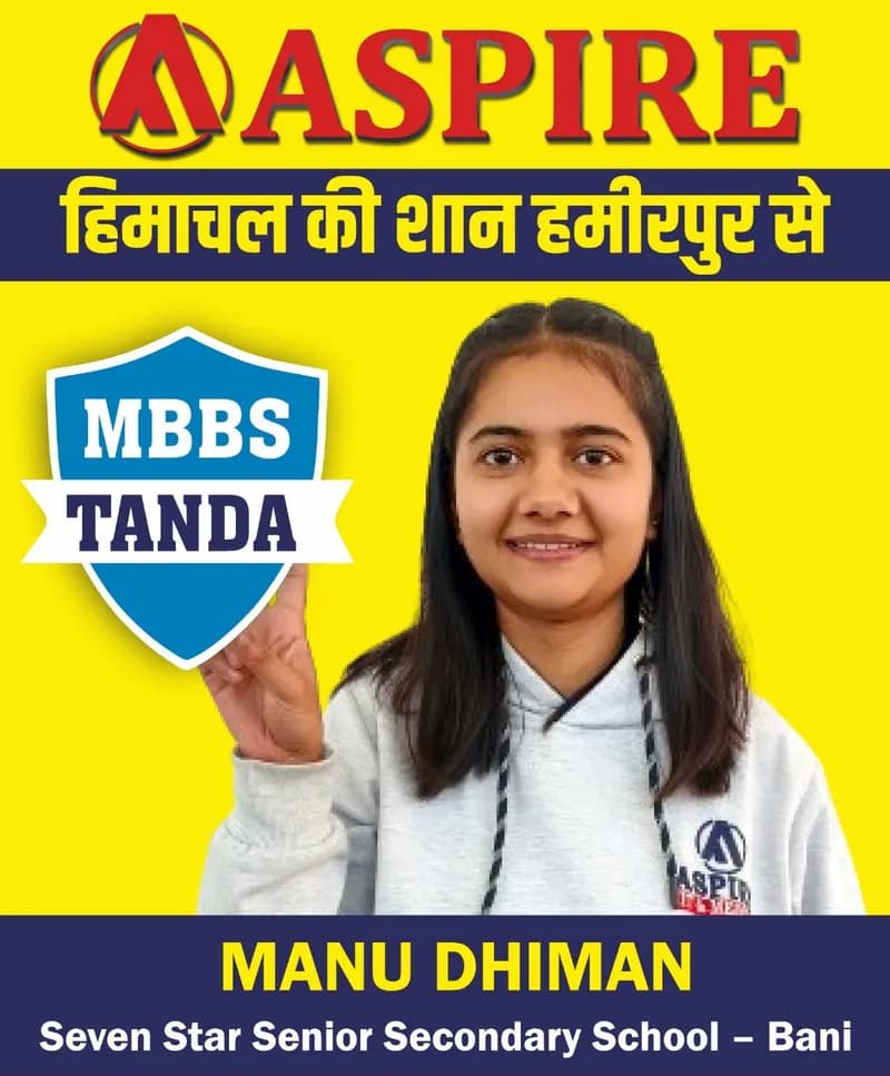 NEET 2024 result card from Aspire IIT & Medical: portrait of a selected student in an Aspire hoodie, with the student's name and allotted medical college printed on the card