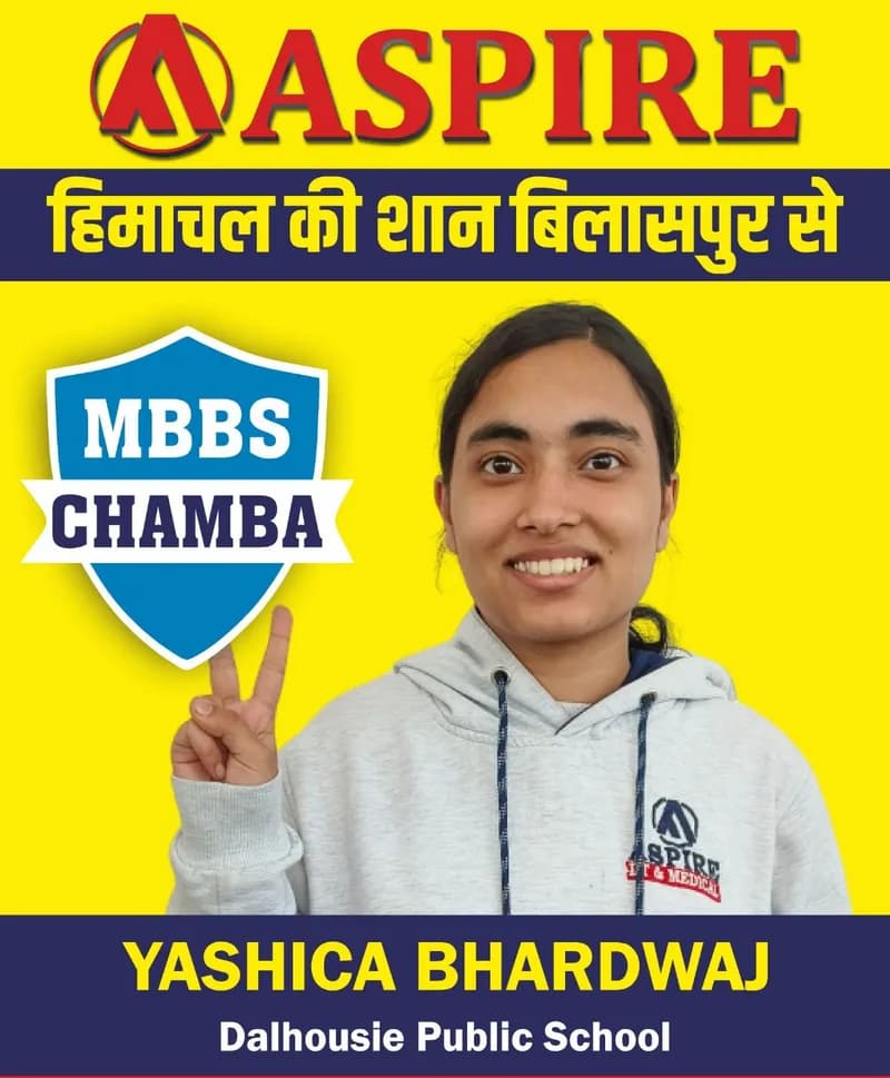 NEET 2024 result card from Aspire IIT & Medical: portrait of a selected student in an Aspire hoodie, with the student's name and allotted medical college printed on the card