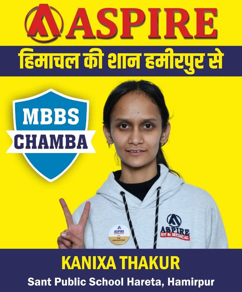 NEET 2024 result card from Aspire IIT & Medical: portrait of a selected student in an Aspire hoodie, with the student's name and allotted medical college printed on the card