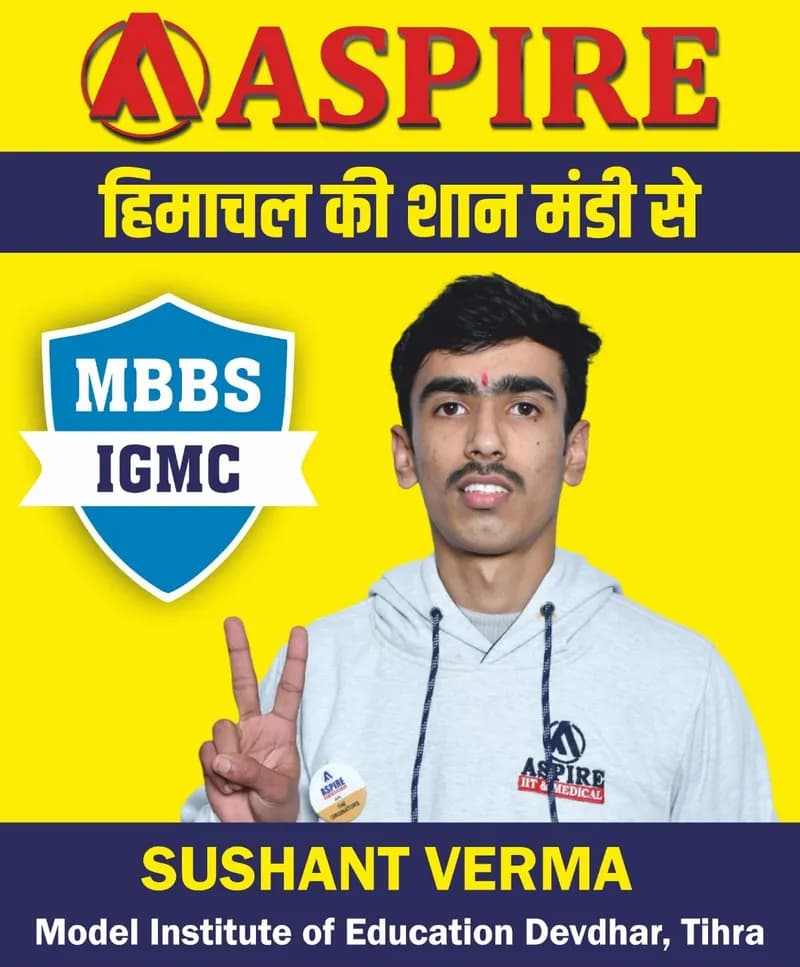 NEET 2024 result card from Aspire IIT & Medical: portrait of a selected student in an Aspire hoodie, with the student's name and allotted medical college printed on the card
