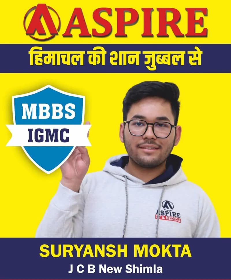 NEET 2024 result card from Aspire IIT & Medical: portrait of a selected student in an Aspire hoodie, with the student's name and allotted medical college printed on the card