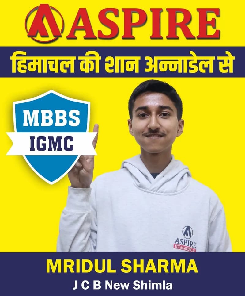 NEET 2024 result card from Aspire IIT & Medical: portrait of a selected student in an Aspire hoodie, with the student's name and allotted medical college printed on the card