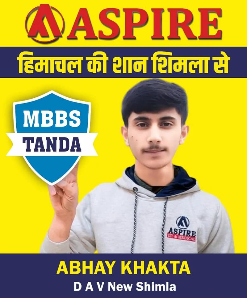 NEET 2024 result card from Aspire IIT & Medical: portrait of a selected student in an Aspire hoodie, with the student's name and allotted medical college printed on the card