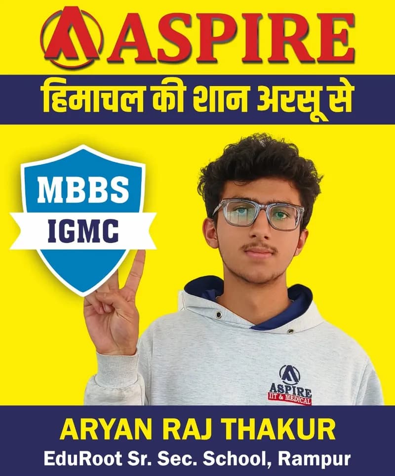 NEET 2024 result card from Aspire IIT & Medical: portrait of a selected student in an Aspire hoodie, with the student's name and allotted medical college printed on the card