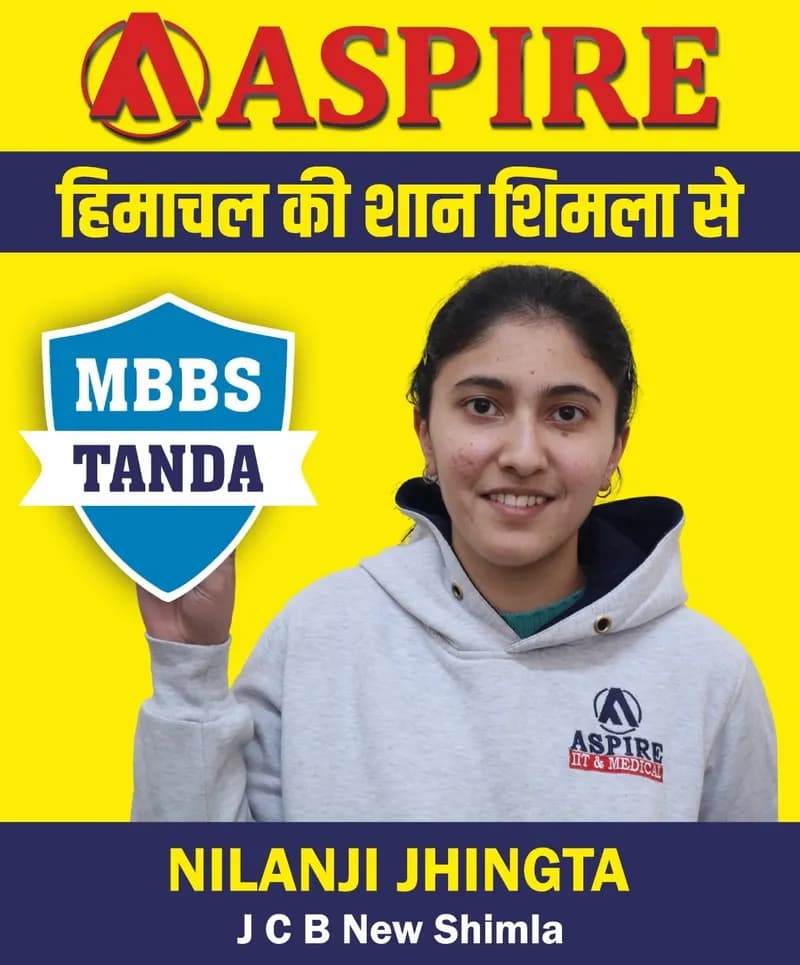 NEET 2024 result card from Aspire IIT & Medical: portrait of a selected student in an Aspire hoodie, with the student's name and allotted medical college printed on the card