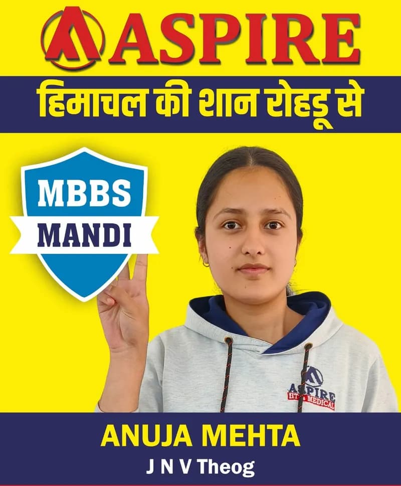 NEET 2024 result card from Aspire IIT & Medical: portrait of a selected student in an Aspire hoodie, with the student's name and allotted medical college printed on the card