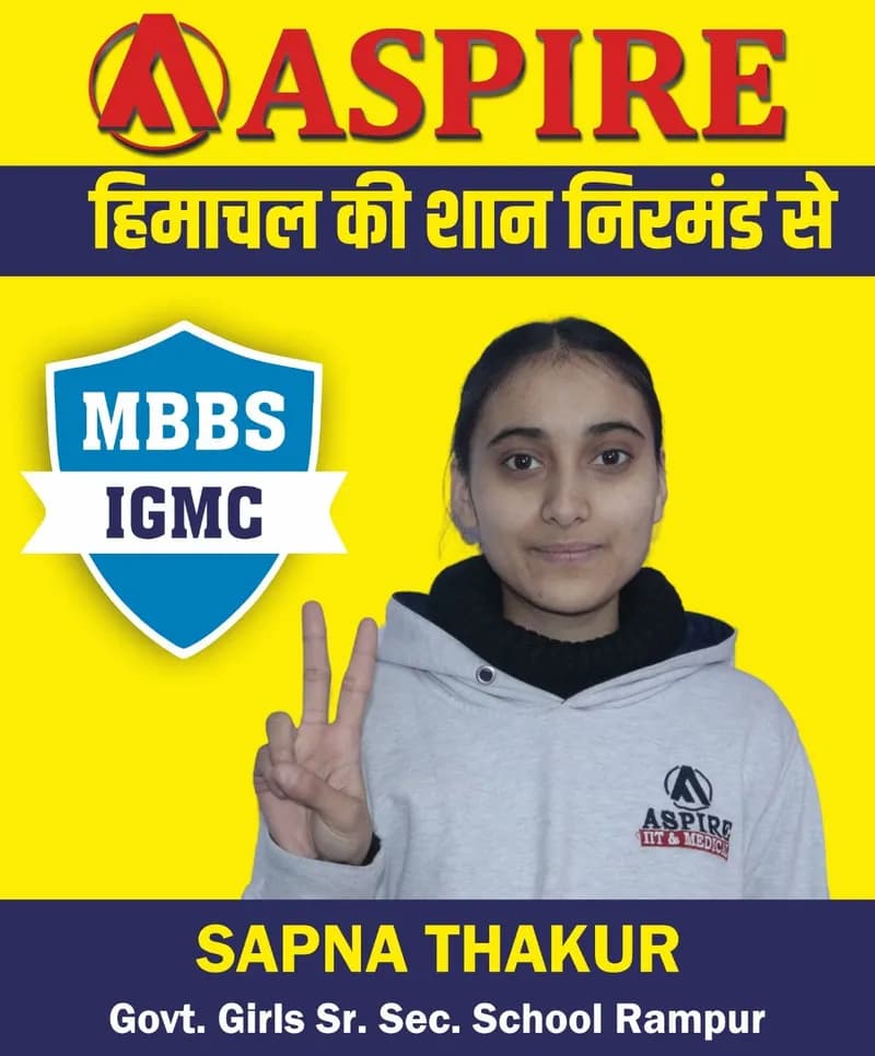 NEET 2024 result card from Aspire IIT & Medical: portrait of a selected student in an Aspire hoodie, with the student's name and allotted medical college printed on the card