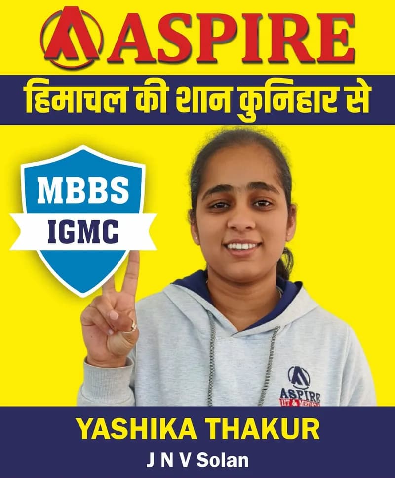 NEET 2024 result card from Aspire IIT & Medical: portrait of a selected student in an Aspire hoodie, with the student's name and allotted medical college printed on the card