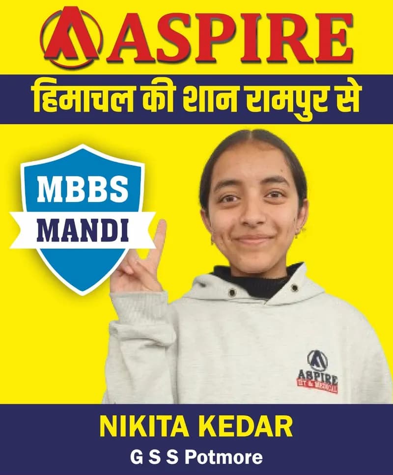 NEET 2024 result card from Aspire IIT & Medical: portrait of a selected student in an Aspire hoodie, with the student's name and allotted medical college printed on the card