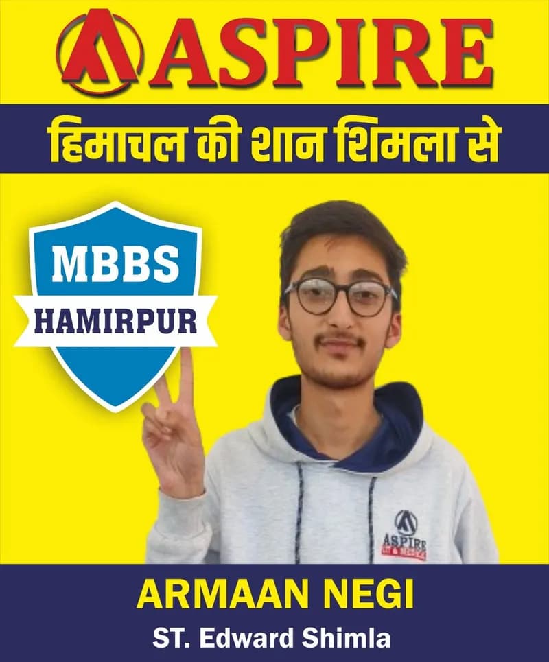 NEET 2024 result card from Aspire IIT & Medical: portrait of a selected student in an Aspire hoodie, with the student's name and allotted medical college printed on the card