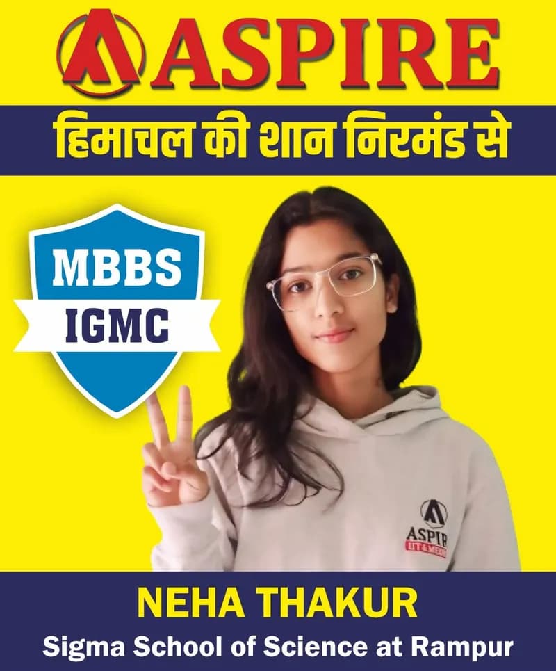 NEET 2024 result card from Aspire IIT & Medical: portrait of a selected student in an Aspire hoodie, with the student's name and allotted medical college printed on the card