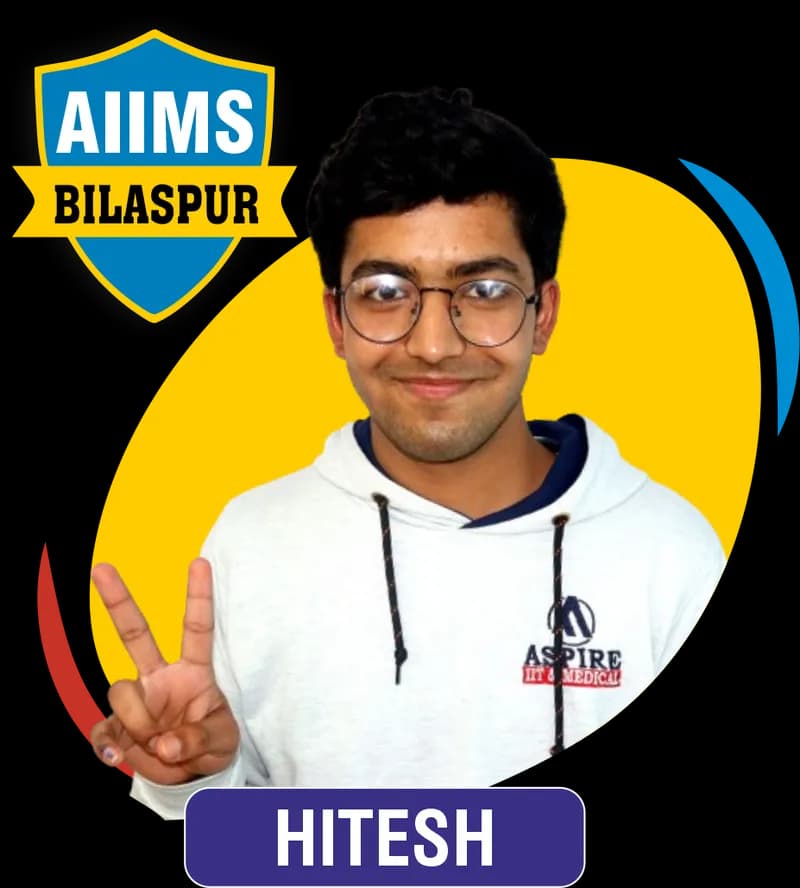 NEET 2023 result card from Aspire IIT & Medical: portrait of a selected student in an Aspire hoodie, with the student's name and allotted medical college printed on the card