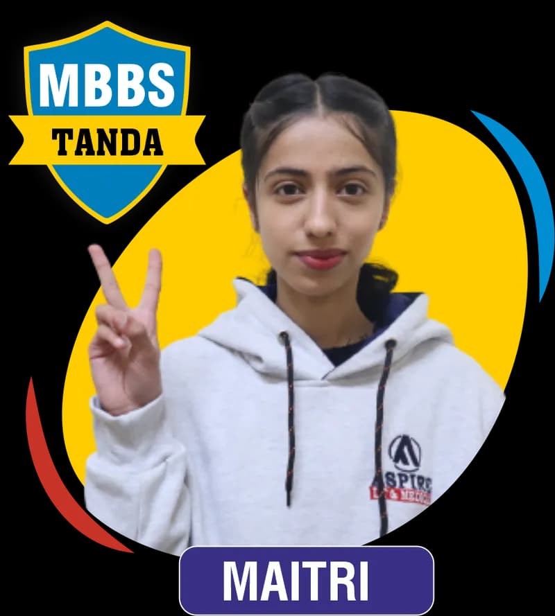 NEET 2023 result card from Aspire IIT & Medical: portrait of a selected student in an Aspire hoodie, with the student's name and allotted medical college printed on the card