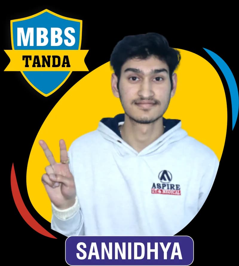 NEET 2023 result card from Aspire IIT & Medical: portrait of a selected student in an Aspire hoodie, with the student's name and allotted medical college printed on the card