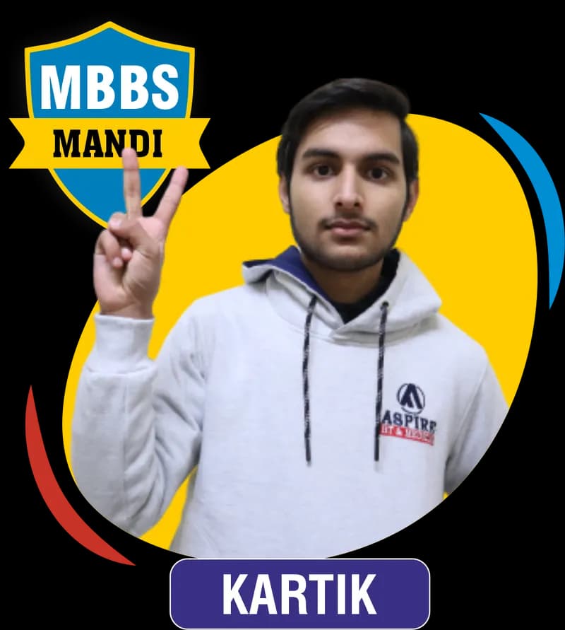 NEET 2023 result card from Aspire IIT & Medical: portrait of a selected student in an Aspire hoodie, with the student's name and allotted medical college printed on the card