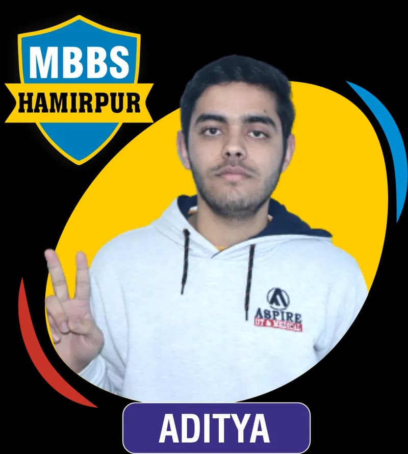 NEET 2023 result card from Aspire IIT & Medical: portrait of a selected student in an Aspire hoodie, with the student's name and allotted medical college printed on the card