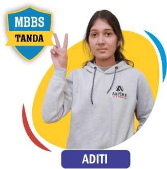 NEET 2022 result card from Aspire IIT & Medical: portrait of a selected student in an Aspire hoodie, with the student's name and allotted medical college printed on the card