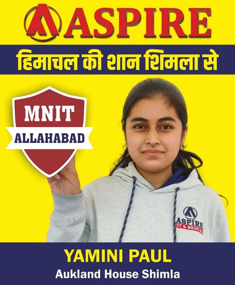 JEE 2024 result card from Aspire IIT & Medical: portrait of a selected student in an Aspire hoodie, with the student's name and allotted institute printed on the card