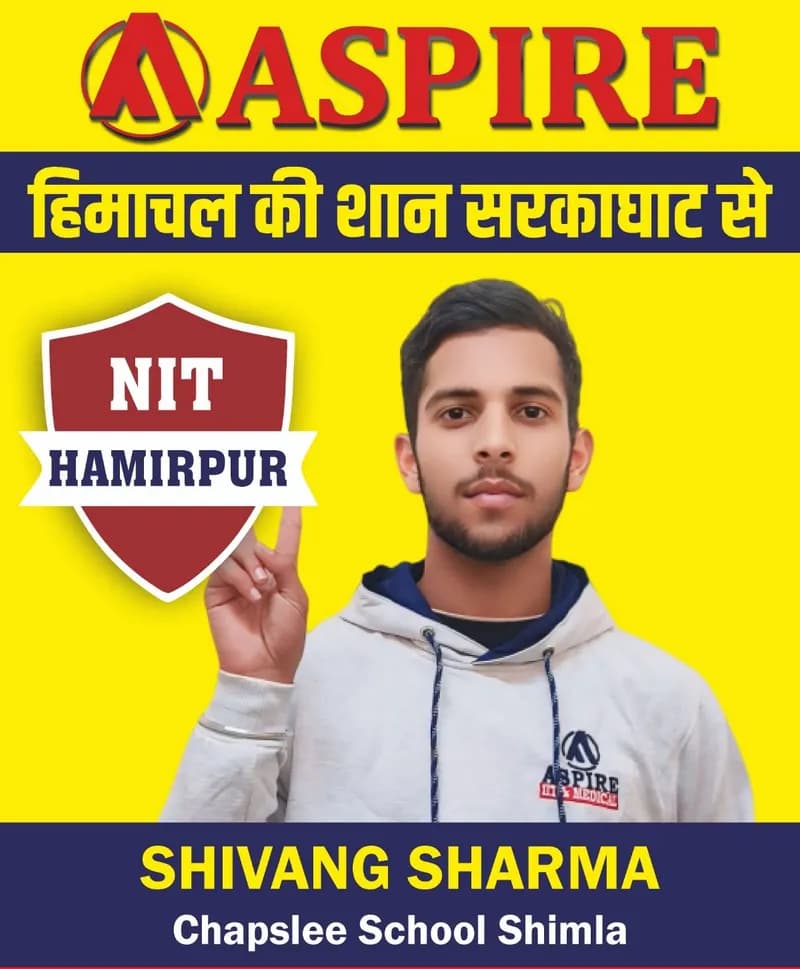 JEE 2024 result card from Aspire IIT & Medical: portrait of a selected student in an Aspire hoodie, with the student's name and allotted institute printed on the card