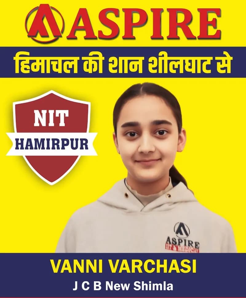 JEE 2024 result card from Aspire IIT & Medical: portrait of a selected student in an Aspire hoodie, with the student's name and allotted institute printed on the card