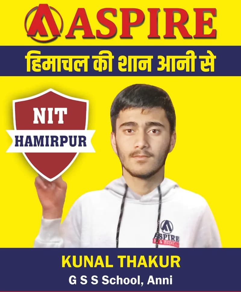 JEE 2024 result card from Aspire IIT & Medical: portrait of a selected student in an Aspire hoodie, with the student's name and allotted institute printed on the card