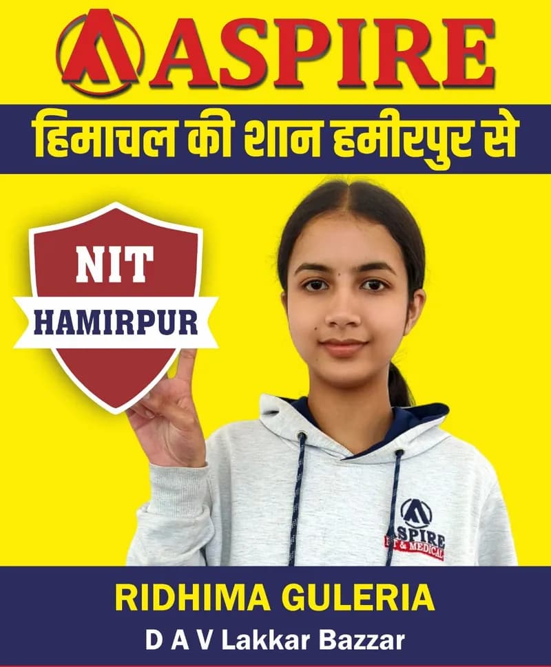 JEE 2024 result card from Aspire IIT & Medical: portrait of a selected student in an Aspire hoodie, with the student's name and allotted institute printed on the card