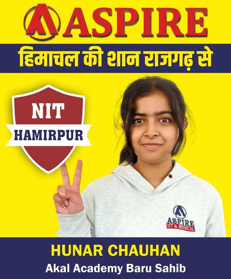 JEE 2024 result card from Aspire IIT & Medical: portrait of a selected student in an Aspire hoodie, with the student's name and allotted institute printed on the card