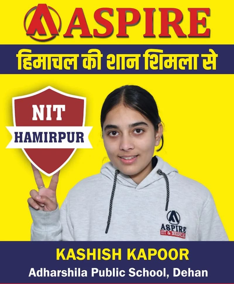 JEE 2024 result card from Aspire IIT & Medical: portrait of a selected student in an Aspire hoodie, with the student's name and allotted institute printed on the card