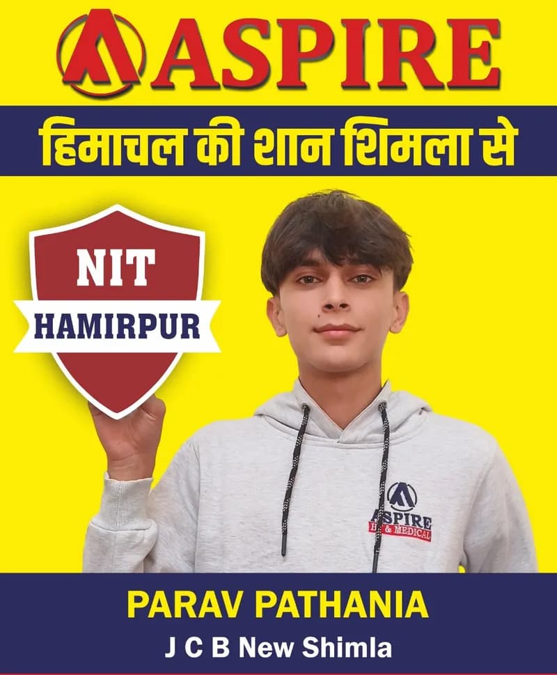 JEE 2024 result card from Aspire IIT & Medical: portrait of a selected student in an Aspire hoodie, with the student's name and allotted institute printed on the card